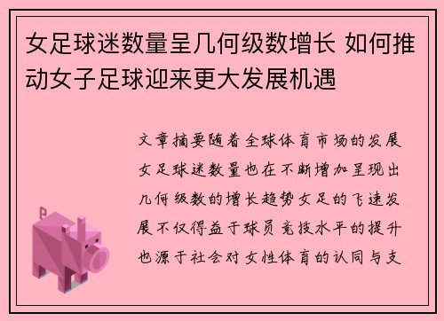 女足球迷数量呈几何级数增长 如何推动女子足球迎来更大发展机遇